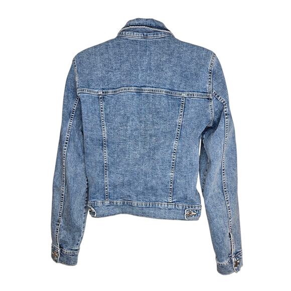 Mango MNG Womens Denim Jacket Large Trucker Style Metal Buttons Retro Coat - Picture 7 of 9